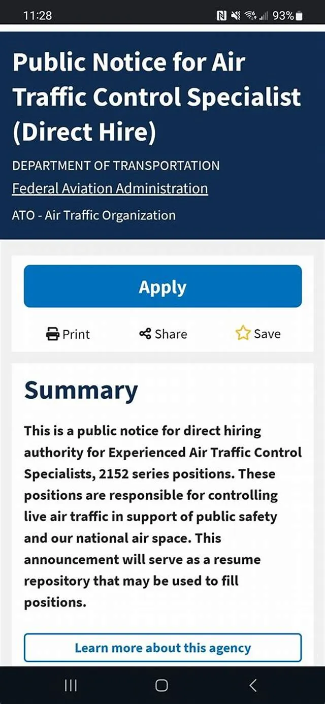 Public Notice For Air Traffic Control Specialist (Direct Hire) job opening at Federal Aviation Administration