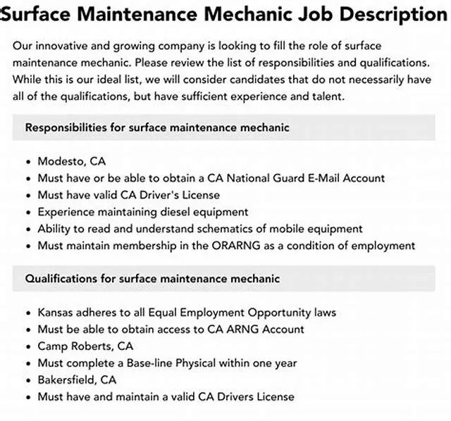 Surface Maintenance Mechanic (Title 32) job opening at Army National Guard Units