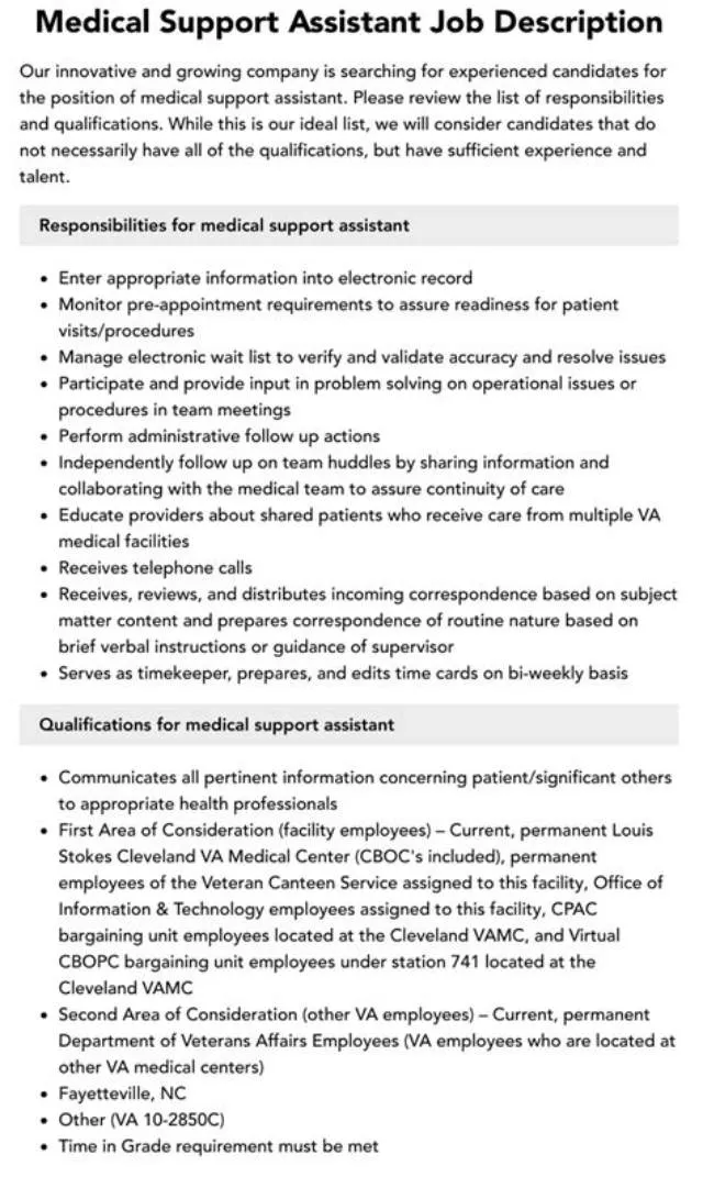 Medical Support Assistant job opening at Veterans Health Administration