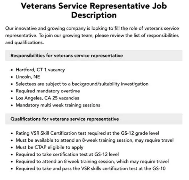 Veterans Service Representative (Rating) job opening at Veterans Benefits Administration