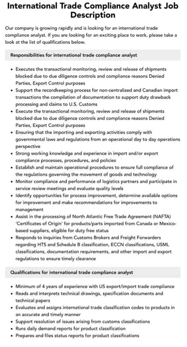 Senior International Trade Compliance Analyst job opening at Commerce, International Trade Administration