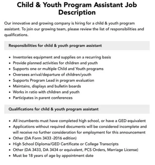 Child And Youth Program Assistant (School Age/ Youth) job opening at Pacific Air Forces