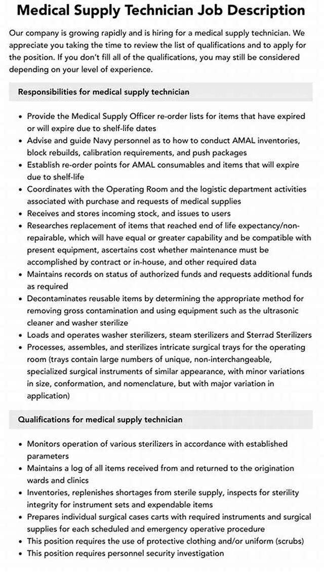 Medical Supply Technician (SPS) Section Chief