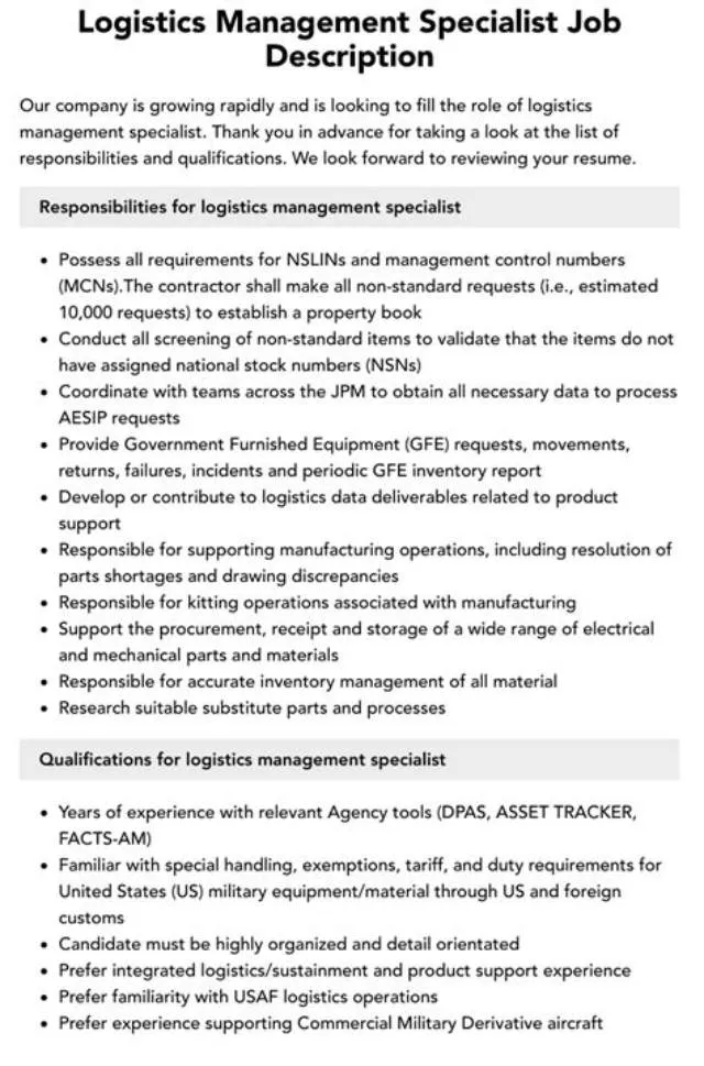 Logistics Management Specialist job opening at Naval Supply Systems Command