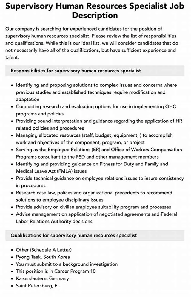 Supervisory Human Resources Specialist (Er/Lr) job opening at Veterans Health Administration