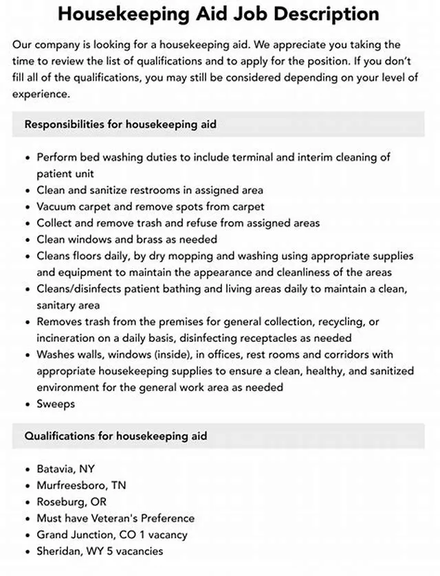 Housekeeping Aid job opening at Veterans Health Administration