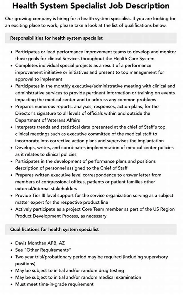 Health System Specialist job opening at Veterans Health Administration