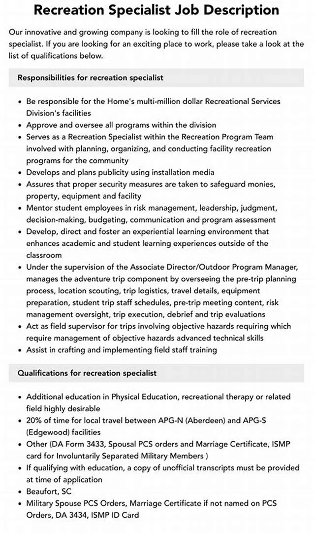 Supervisory Recreation Specialist job opening at Commander, Navy Installations Command