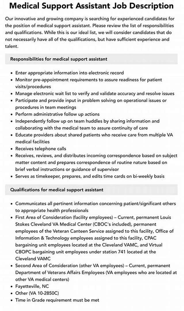 Supervisory Medical Support Assistant job opening at Veterans Health Administration