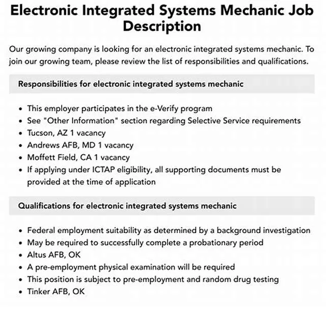 Electronic Integrated Systems Mechanic (Indef) (Title 32) job opening at Air National Guard Units