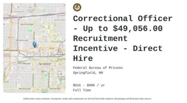 Correctional Officer - Recruitment Incentive - Direct Hire job opening at Bureau Of Prisons/Federal Prison System