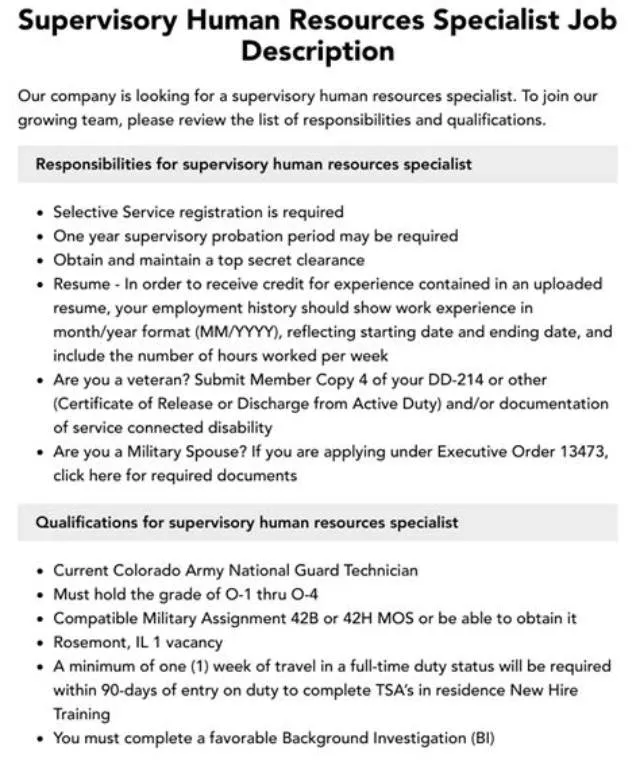 Supervisory Human Resources Specialist (Branch Chief Recruitment)