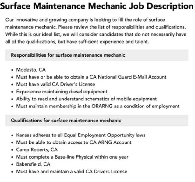 Surface Maintenance Mechanic (Title 32) job opening at Army National Guard Units
