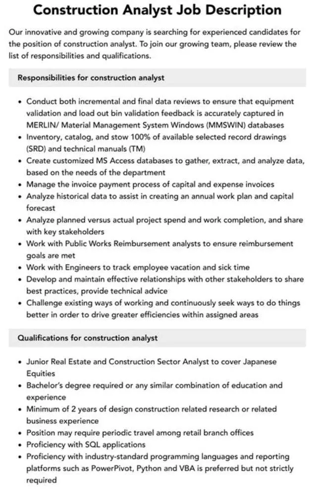 Construction Analyst