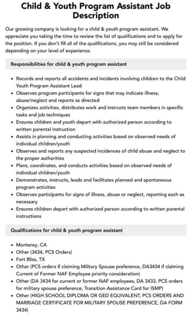 Child & Youth Program Assistant (Cdc), Cy-01/02/Rpt, All Camps job opening at U.S. Marine Corps