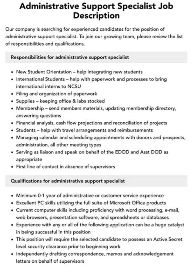 Administrative Support Specialist job opening at Defense Finance And Accounting Service