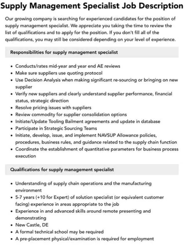 SUPPLY MANAGEMENT SPECIALIST