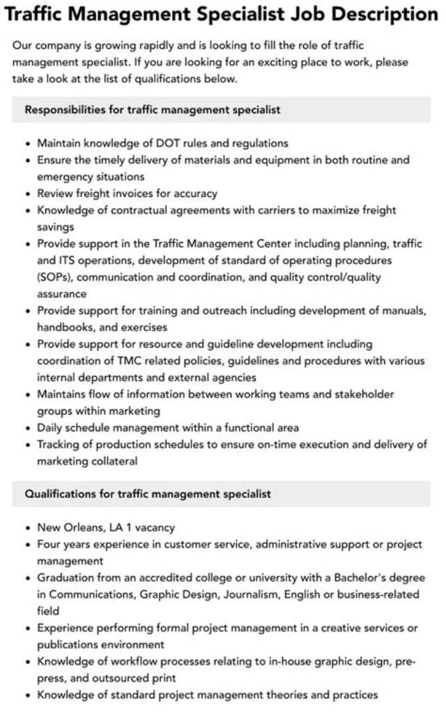 Traffic Management Specialist job opening at Army Transportation