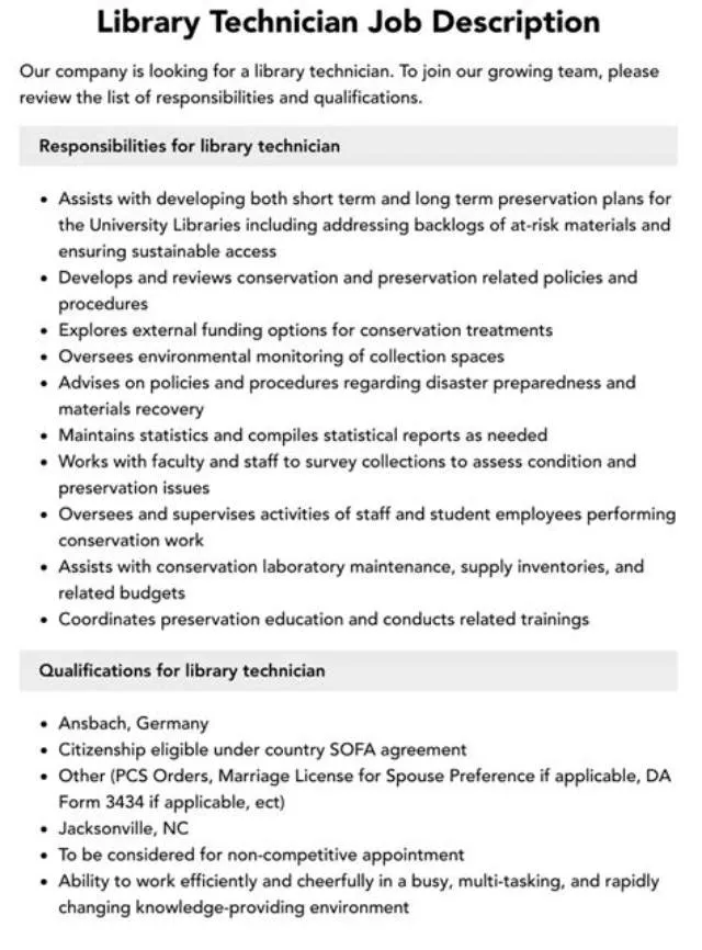 Library Technician (Preservation Science Technician) job opening at Library Of Congress