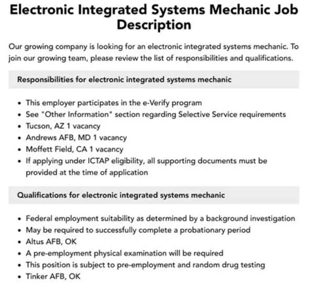 Electronic Integrated Systems Mechanic job opening at Headquarters, Air Force Reserve Command