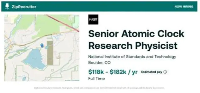 Senior Atomic Clock Research Physicist job opening at National Institute Of Standards And Technology