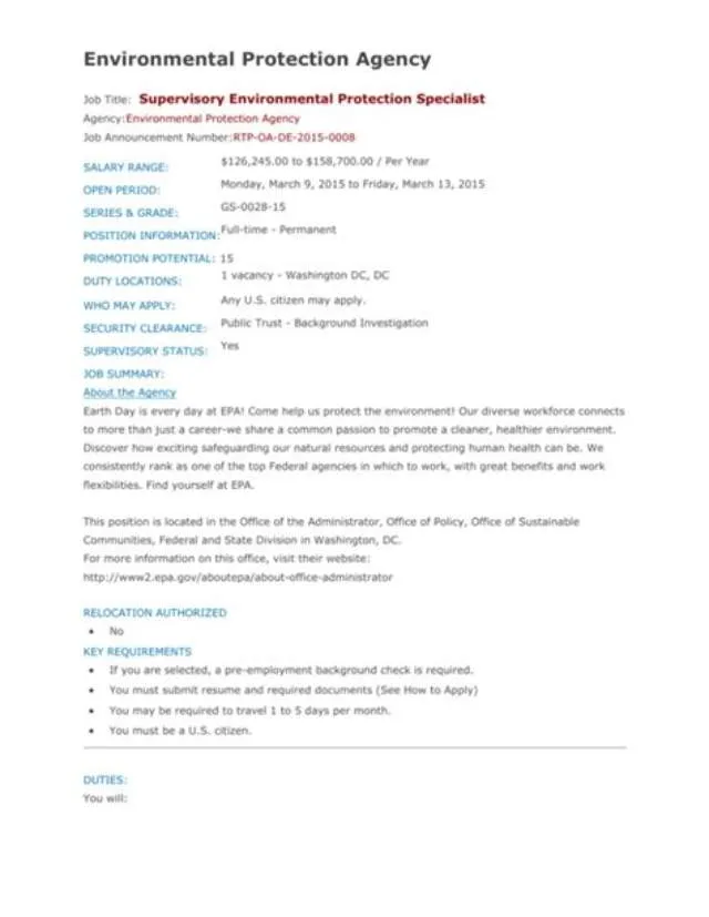 Supervisory Environmental Protection Specialist